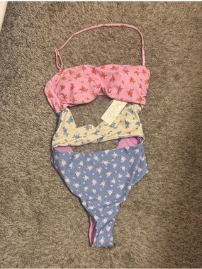 Floral Patchwork One-Piece Swimsuit in Pink, Cream & Blue